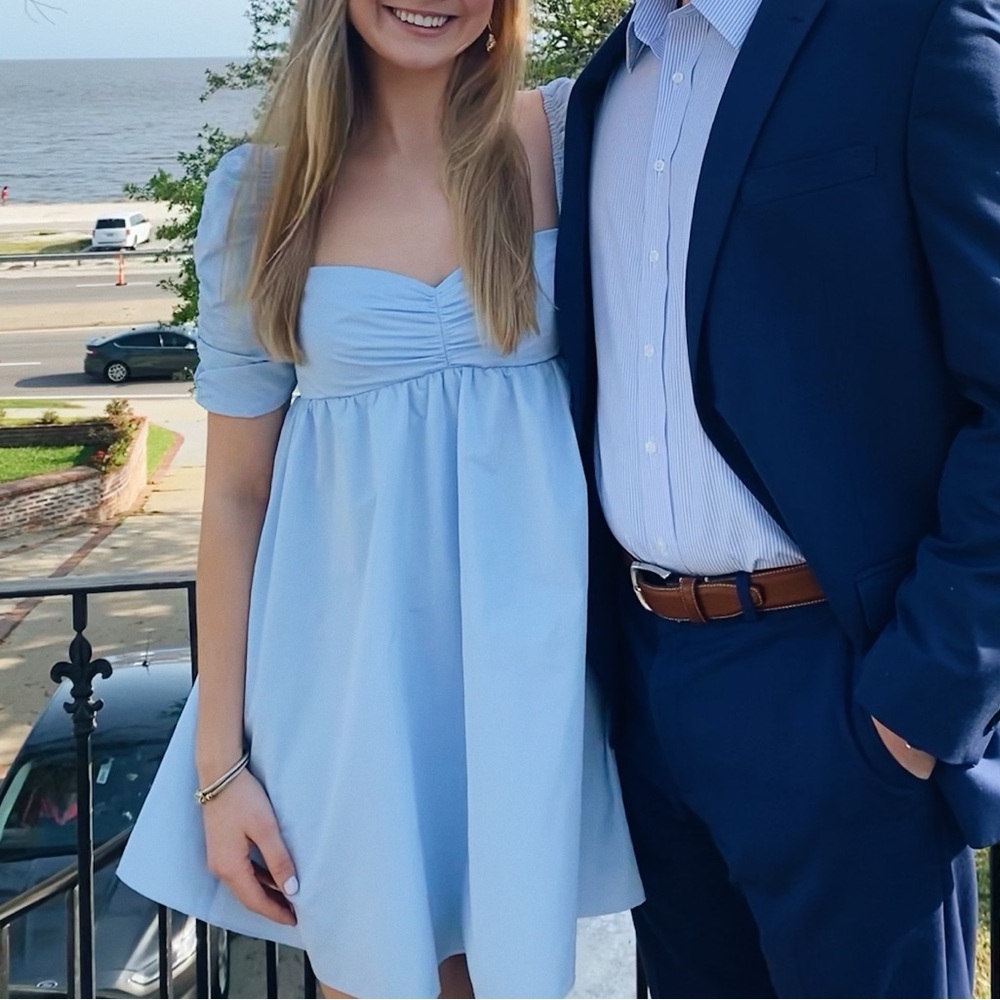 Amanda Uprichard Powder Blue Puff Sleeve Mini Dress